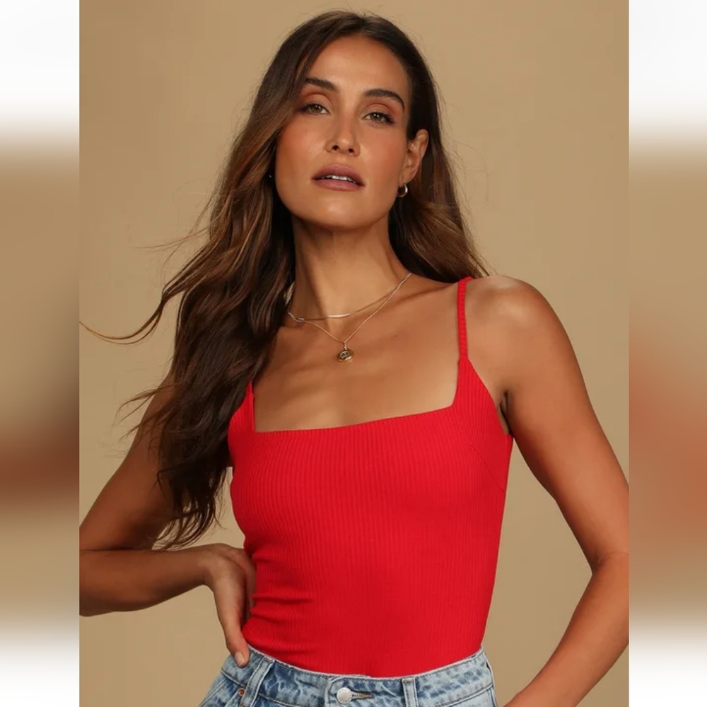Lulus Danyelle Red Ribbed Sleeveless Bodysuit